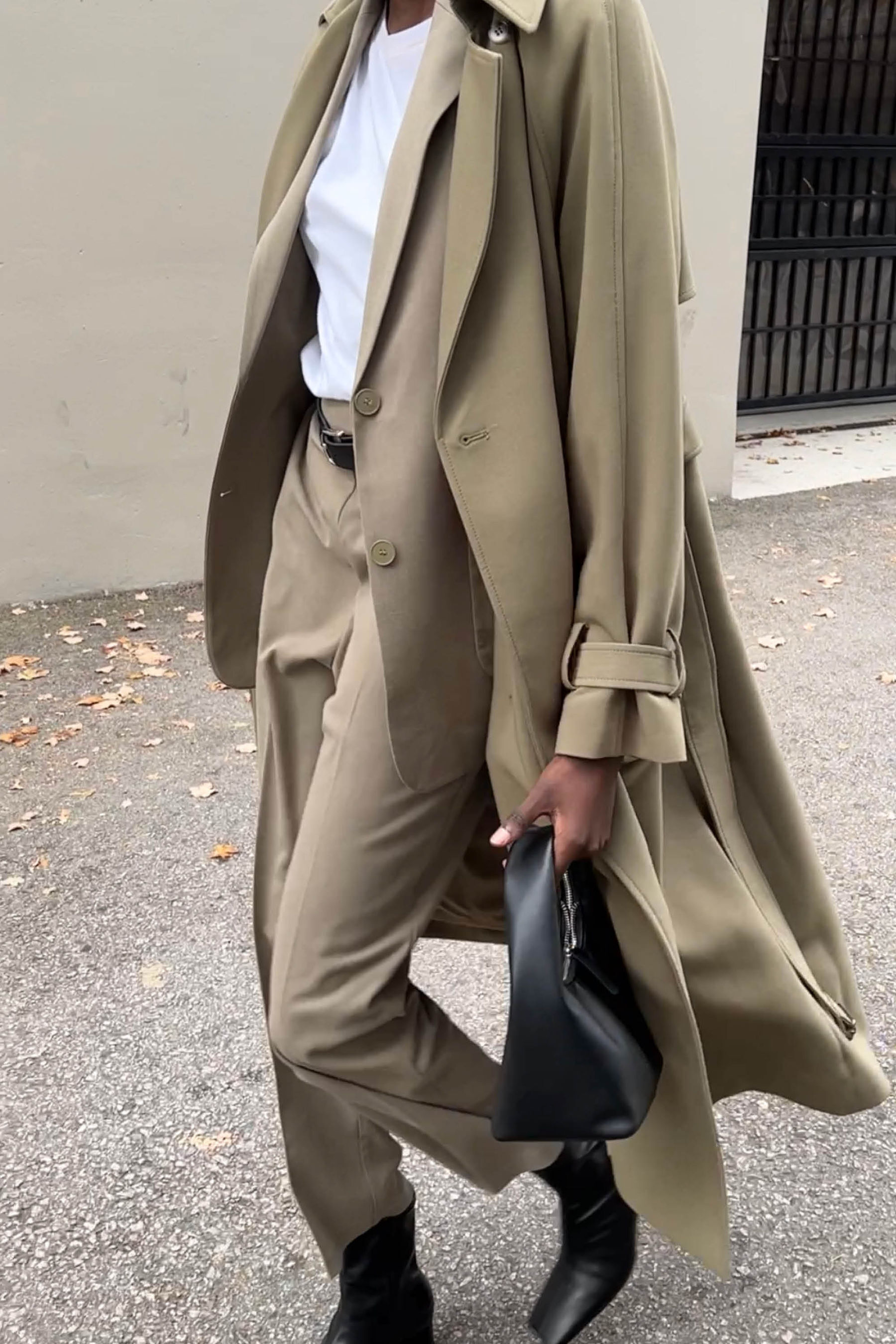 Sage green trench coat from a brand like & Other Stories - Oak + Fort