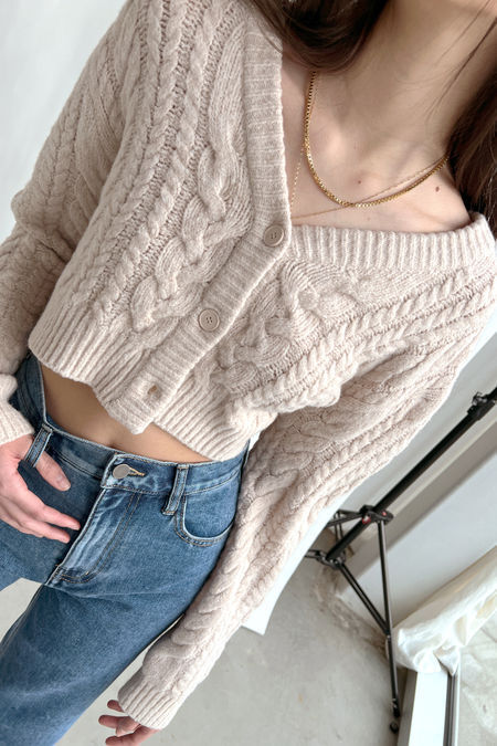 Vintage Oatmeal Cable Knit Chunky Sweater  M