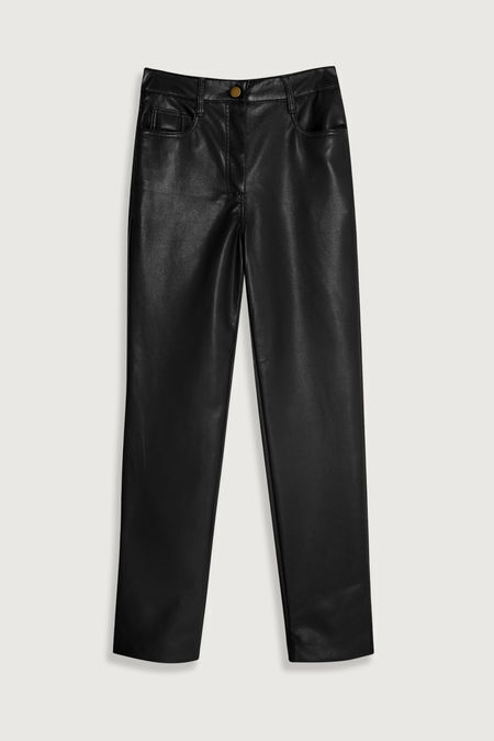 RQYYD Women Faxu Leather Pants Fashion Side Button Mid Waist