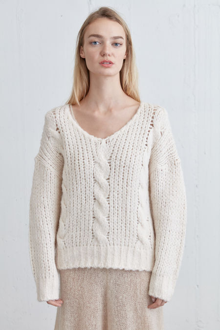 Relaxed Fit Cable Knit Sweater