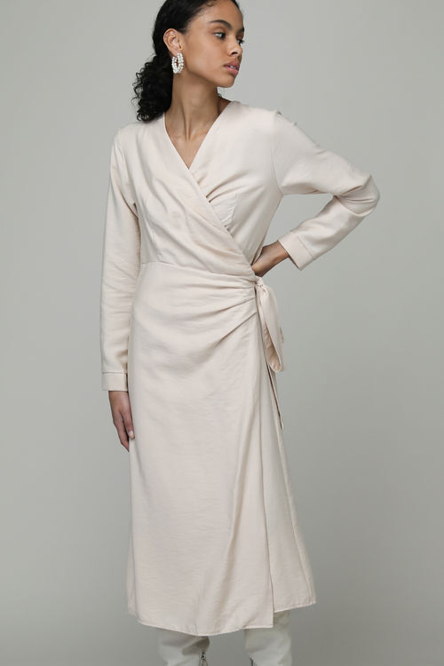 Cream Wrap Dress With Sleeves Online Deals, UP TO 60% OFF |  www.editorialelpirata.com
