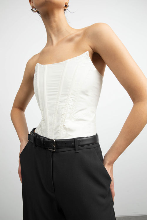 Cream Woven Hook And Eye Thick Strap Corset Top