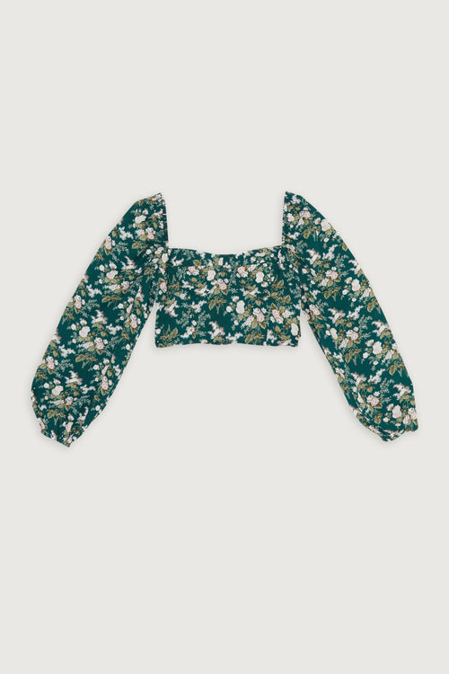 No More Games Long Sleeve Floral Crop Top with Puff Sleeves – Be Maraki