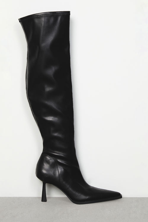 PANTHER Black Patent Knee High Pointed Toe Boot