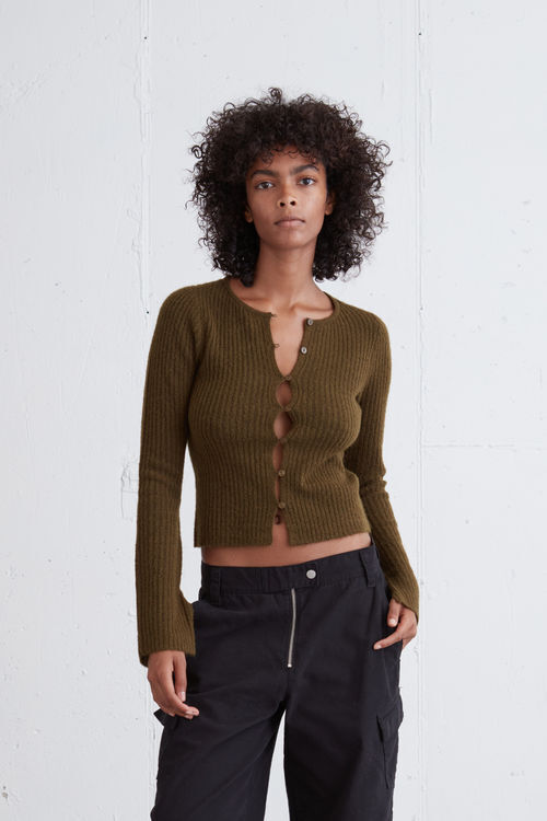 Green Cardigan Set - Front Button Sweater Top - Sage Cropped
