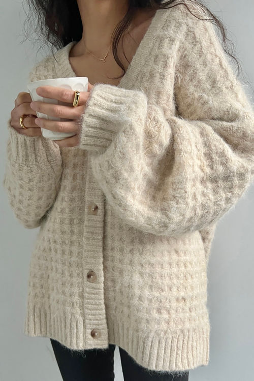 Fuzzy Button Up Cardigan OAK FORT