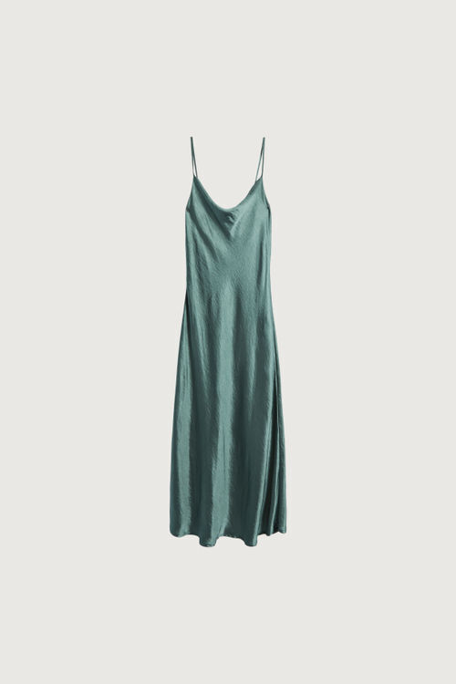 Satin Cowl Neck Slip Long Dress - H Green / M in 2023