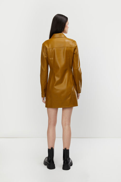 Vegan Leather Shirt Dress