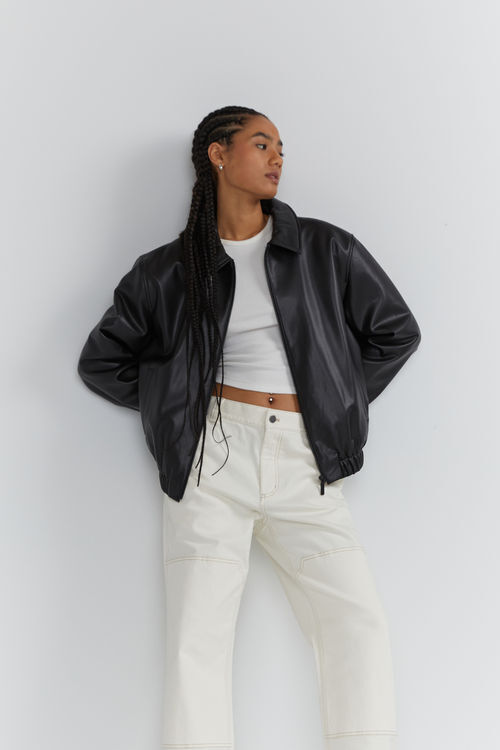 Vegan Leather Bomber Jacket OAK FORT