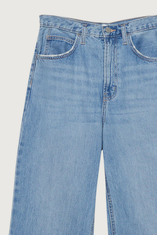Relaxed Button Hem Detail Jeans - Light Blue, Mens Denim