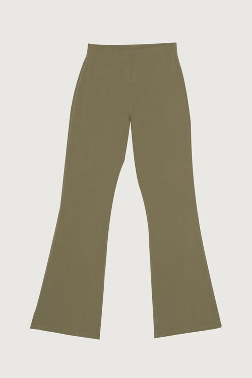 Khaki Vegan Leather Flare Pants  Flared pants outfit, Green flare