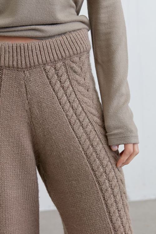 Cable Knit Pants Thick Trousers Fuzzy Hand Knitted Fluffy Leggings