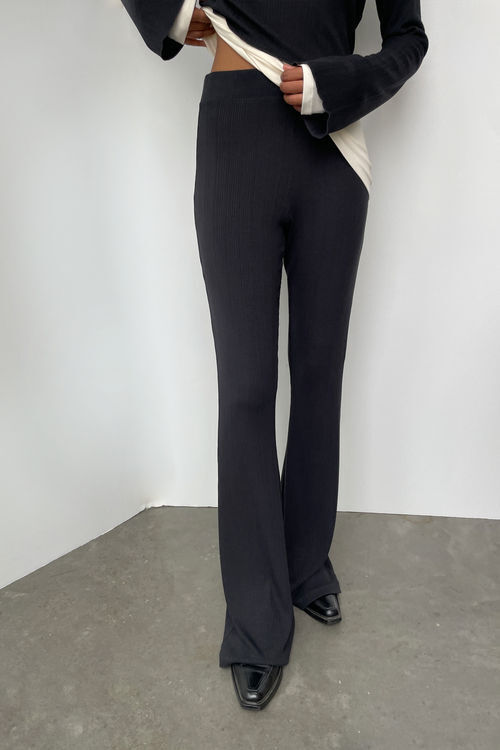 Ribbed High-Rise Flared Pants