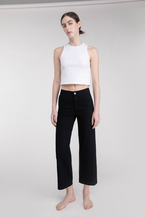 Stretch Twill Cropped Wide Leg Pant Women'S High Waist Casual Wide