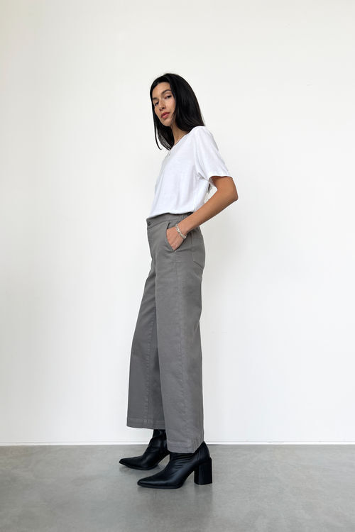 Stretch Twill Cropped Wide Leg Pants Womens High Waist Casual Pant