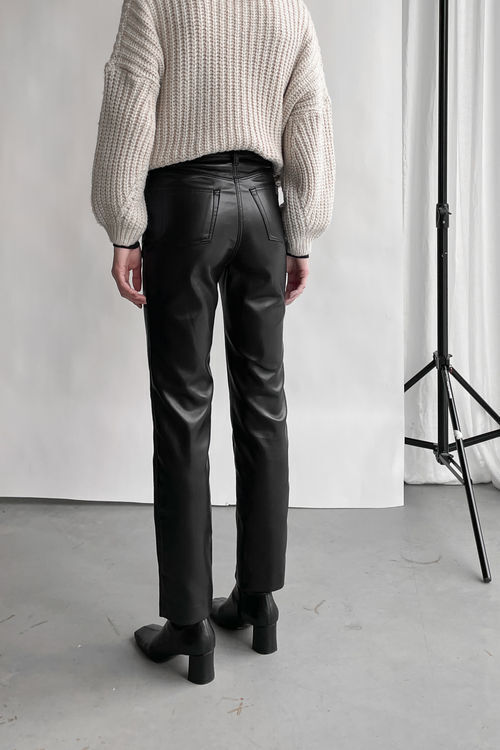 Kayden Beige Vegan Leather Trouser Pants