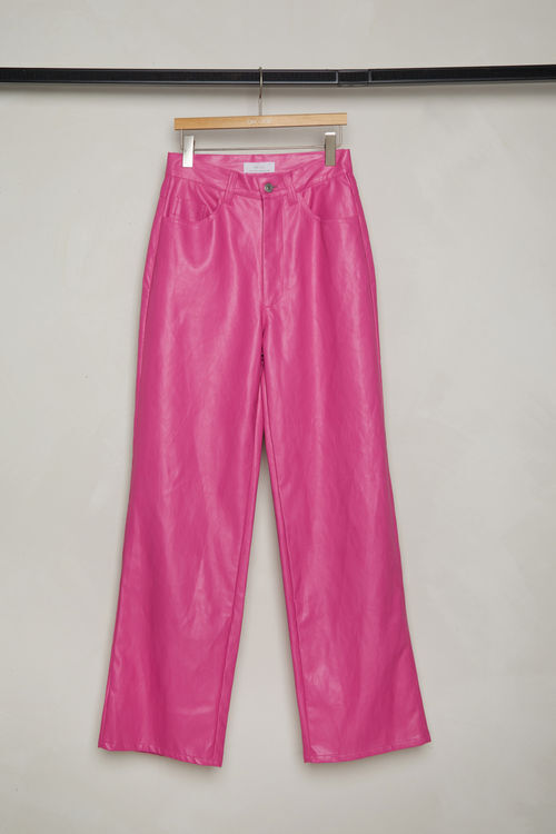 Bright Pink Pu Cut Out Straight Leg Trousers  PrettyLittleThing