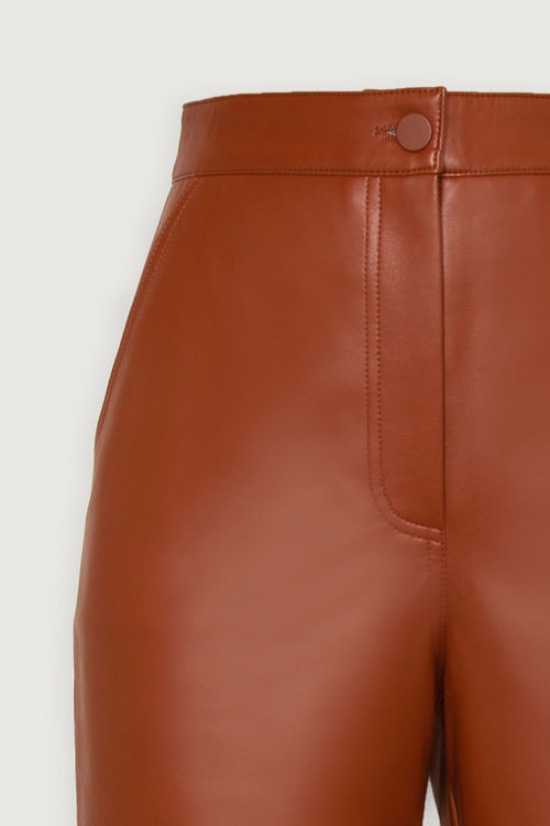 Abbey straight leg faux leather trouser - beige – LLUK