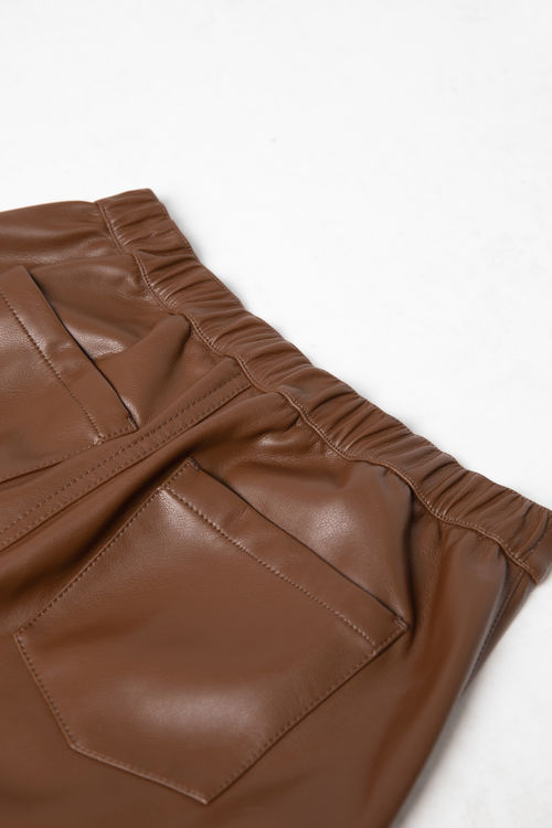 Bri Vegan Leather Straight Leg Pant in Chestnut Brown