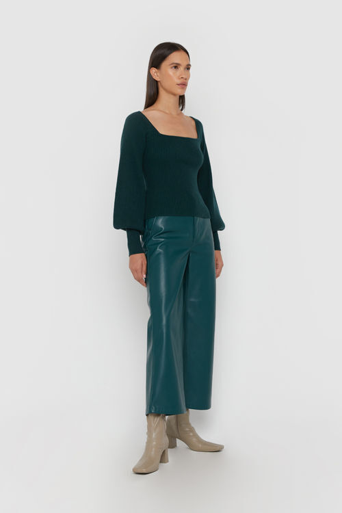 Trousers, Leather Look High Waisted Straight Leg Trousers