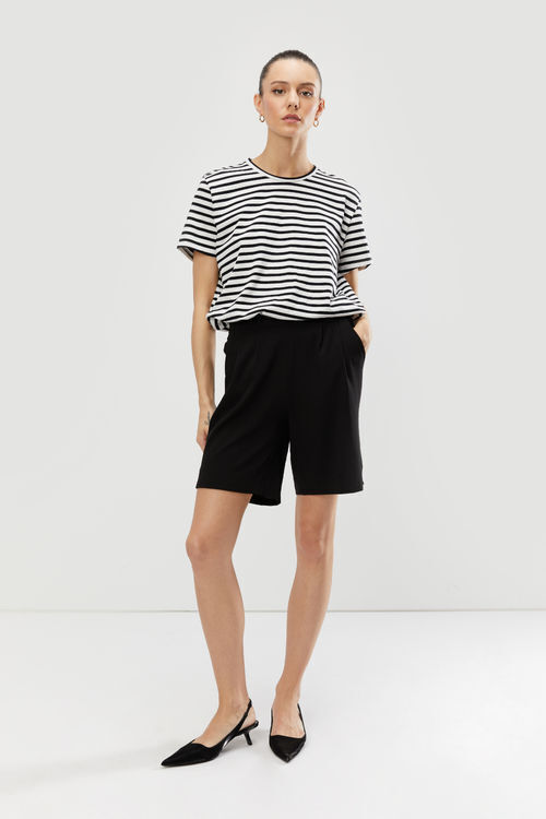 Black Linen Blend Pleated Short - Women's Linen Shorts